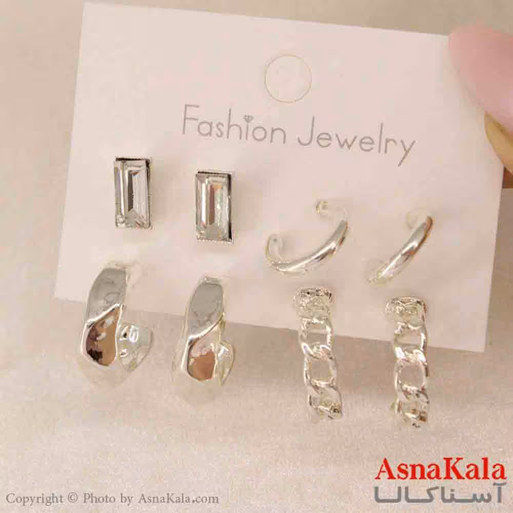 گوشواره زنانه استیل پک 4جفتی مدل مینیمال  کد GSH151251W