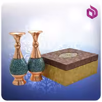 ست دو گلدان صراحی مس و فیروزه کوب 20 سانتی با جعبه گالینگور