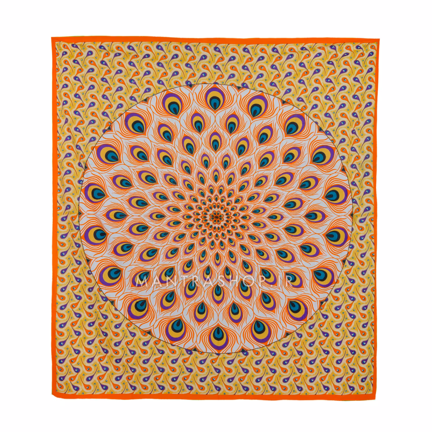 بکدراپ تپستری هندی طرح پر طاووس (روتختی دو نفره) کد 412