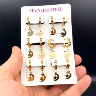 گوشواره استیل اویزدار طلایی