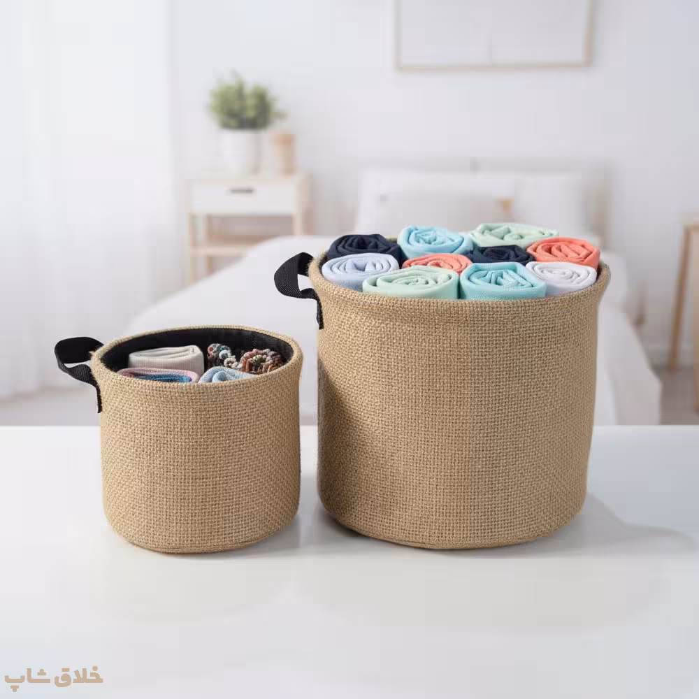 سبد نظم دهنده گونی کنفی آویزدار (2 عددی آویز)