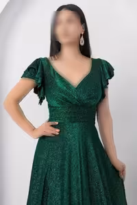 لباس مجلسی با یقه کلاهدار و بافت براق 39925 - 11381
