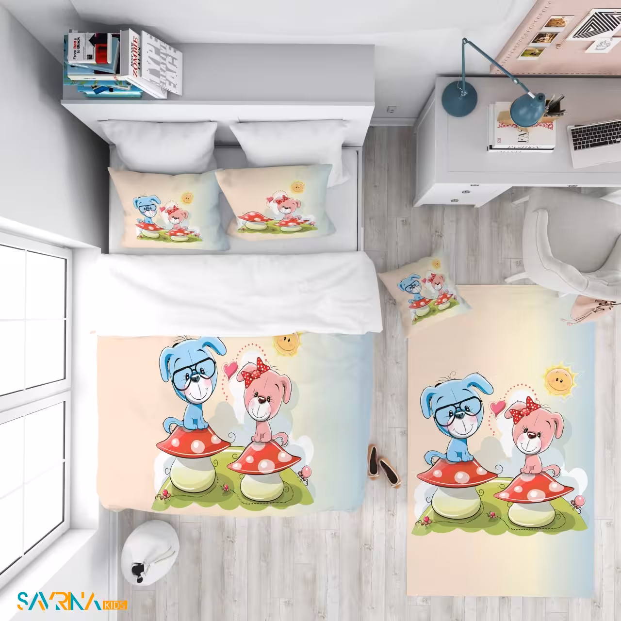 سرویس روتختی طرح سگ های کیوت یک نفره کد AS1375