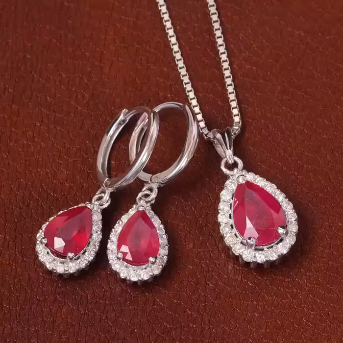 نیم ست یاقوت سرخ زنانه کد 30180 - جواهری مشاهیر