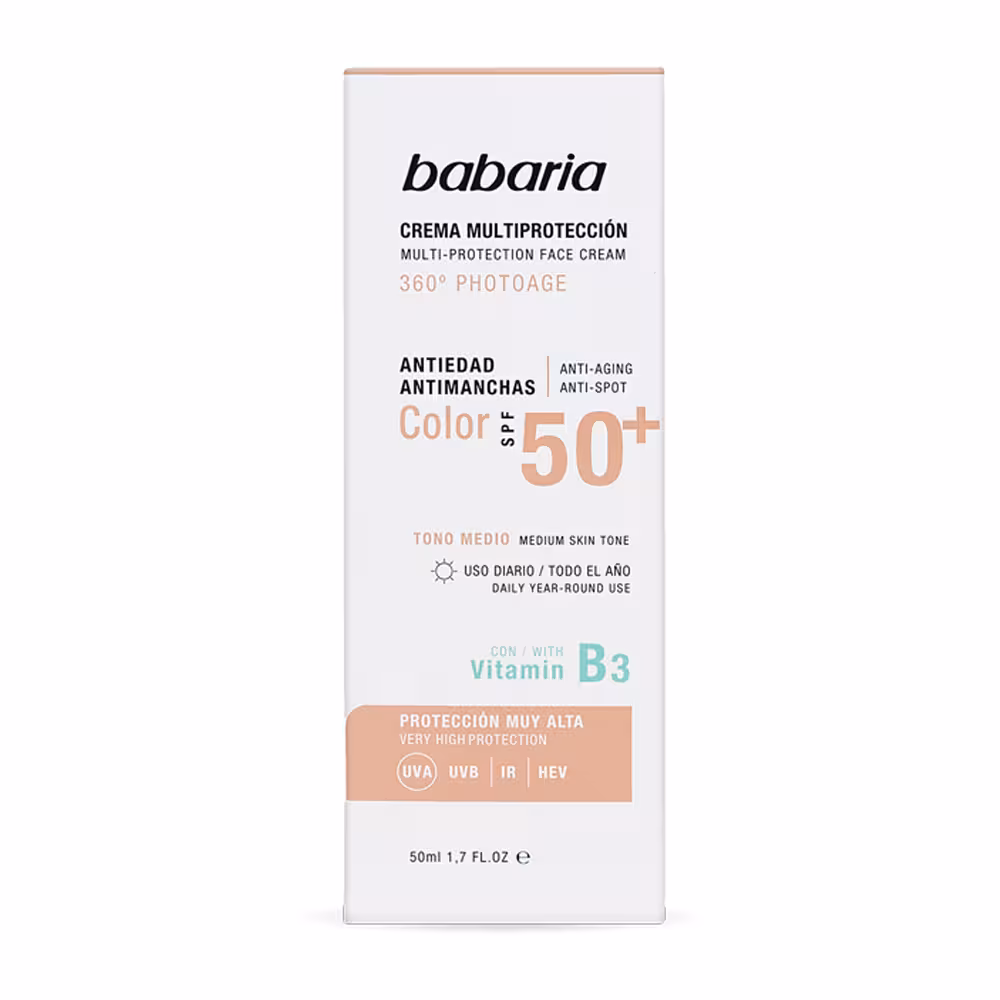 کرم ضد آفتاب چند منظوره باباریا با SPF50 رنگ متوسط حجم 50 میل