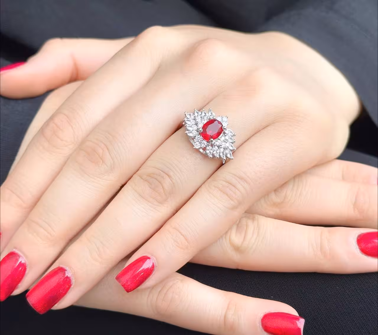 انگشتر جواهری یاقوت سرخ نقره زنانه کد 10972