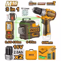 ست دریل شارژی 16 ولت لیتیوم چکشی 60 نیوتن‌ متر اینکو مدل COSLI250101