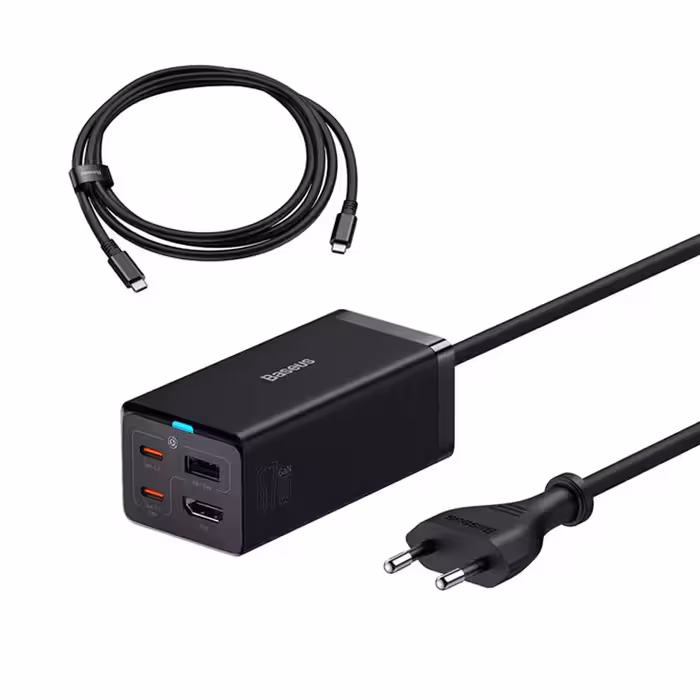 شارژر رومیزی بیسوس GaN5 Pro Desktop CCGP110201 توان 67 وات و انتقال تصویر 4K