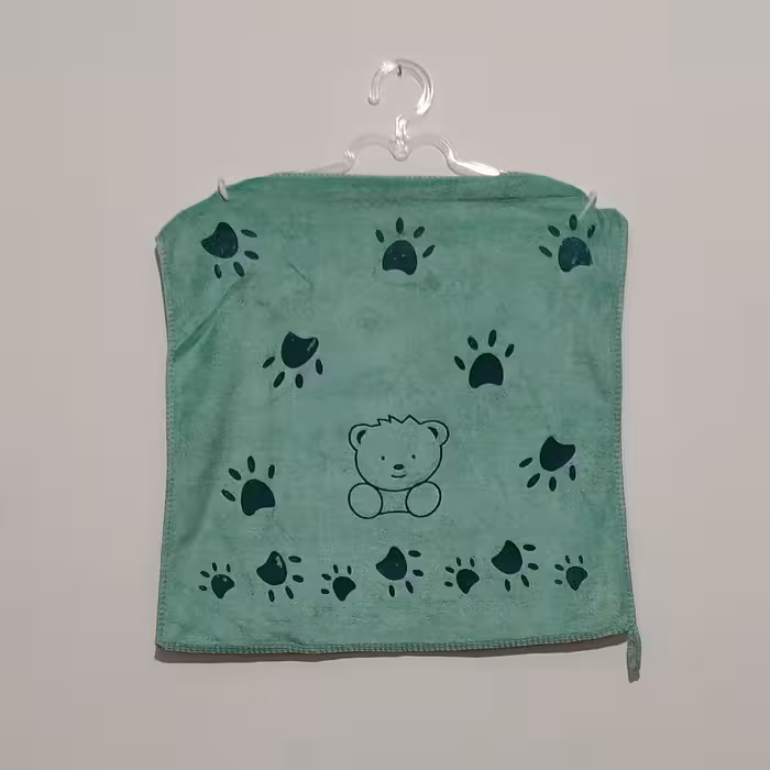 حوله میکروفایبر - دستی -40در40- مدل خرسی- چندرنگ -مناسب آشپزخانه - سبز - کد (01)