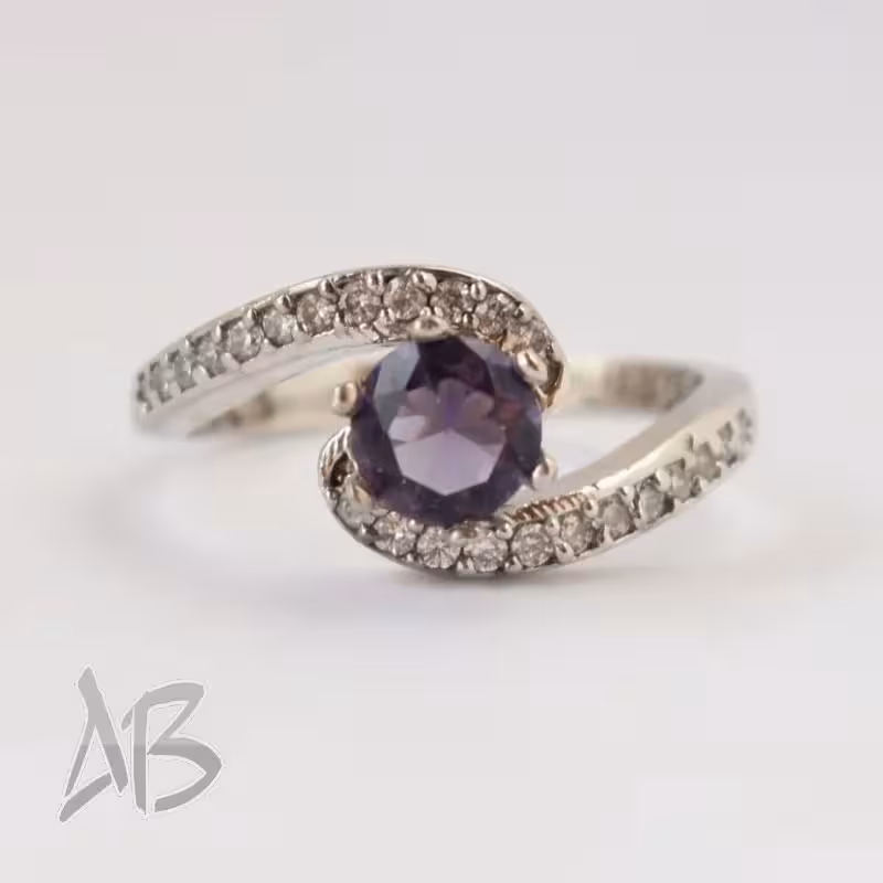 انگشتر نقره زنانه سولیتر بنفش عیار 925 آبکاری طلا سفید آقابزرگ کد 600