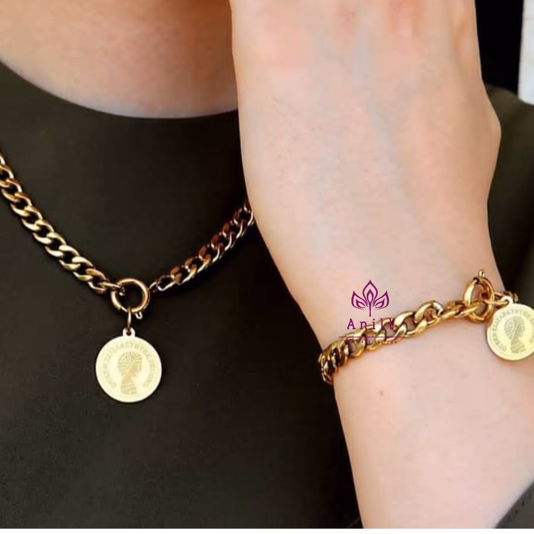 نیمست استیل زنانه با پلاک الیزابت کد 691