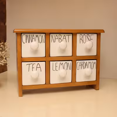 جای ادویه 6 پارچه مدل چوبی و سرامیکی کد Text06