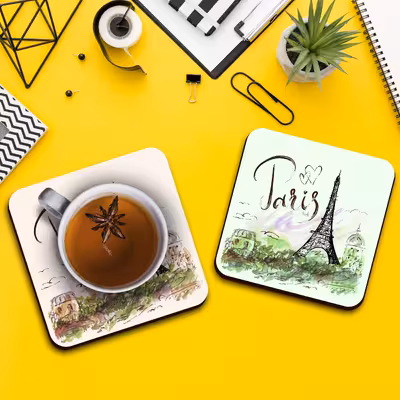 زیر لیوانی لوکسینو مدل پاریس طرح برج ایفل مجموعه 6 عددی