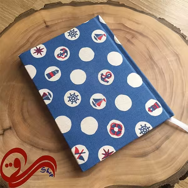 دفتر پارچه ای جیبی ساده طرح لنگر آبی Fabric Handmade Notebook