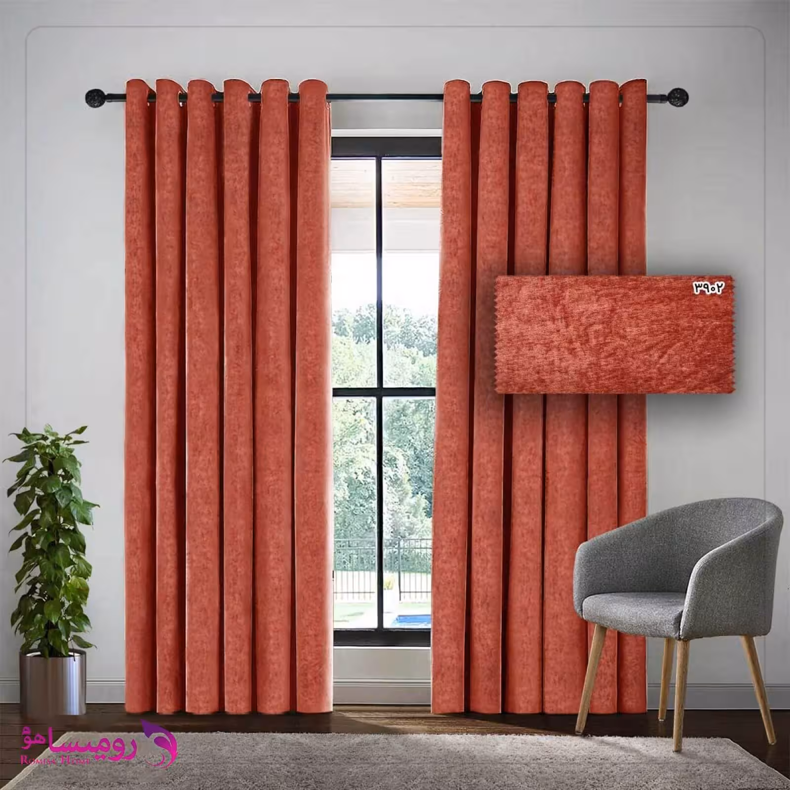 قیمت و خرید پرده ساده مخمل قرمز آجری رنگ پارچه شانل کد 3902