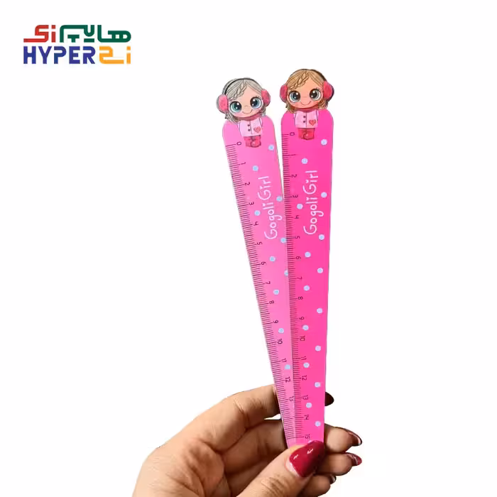 خط کش 15 سانتی چوبی دختر صورتی پر رنگ کد4