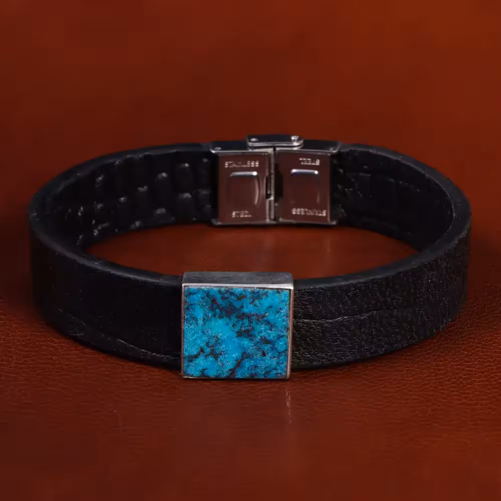 دستبند چرم فیروزه کد 23478 - جواهری مشاهیر