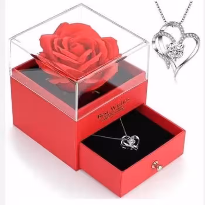 جعبه نیمستی کشویی قرمز وارداتی با رز جاودان