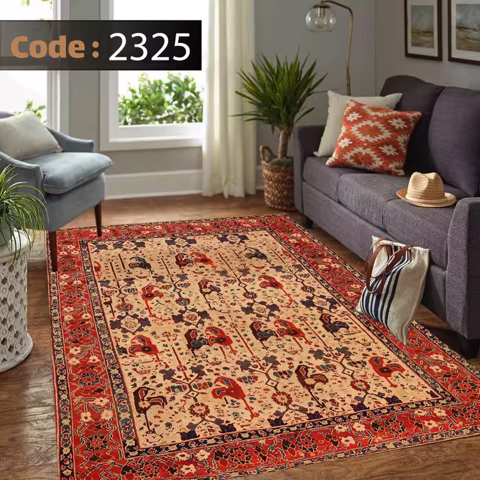 کاورفرش روفرشی دورکشدار گوشه لیفه ای لاکی ، آبی و متنوع کد 2325