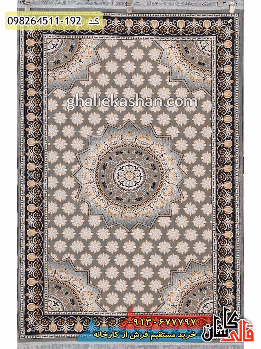 فرش مدرن و فانتزی طرح تهمورث زمینه طوسی کاشان – گل برجسته