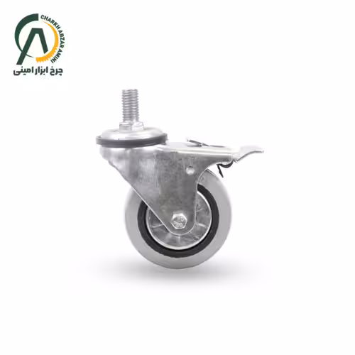 چرخ بیمارستانی طوسی پیچی گردان ترمزدار قطر 75 میلی متر
