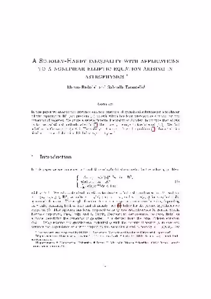 خرید و دانلود نسخه کامل کتاب A Sobolev-Hardy inequality with applications to a nonlinear elliptic equation arising in astrophysics