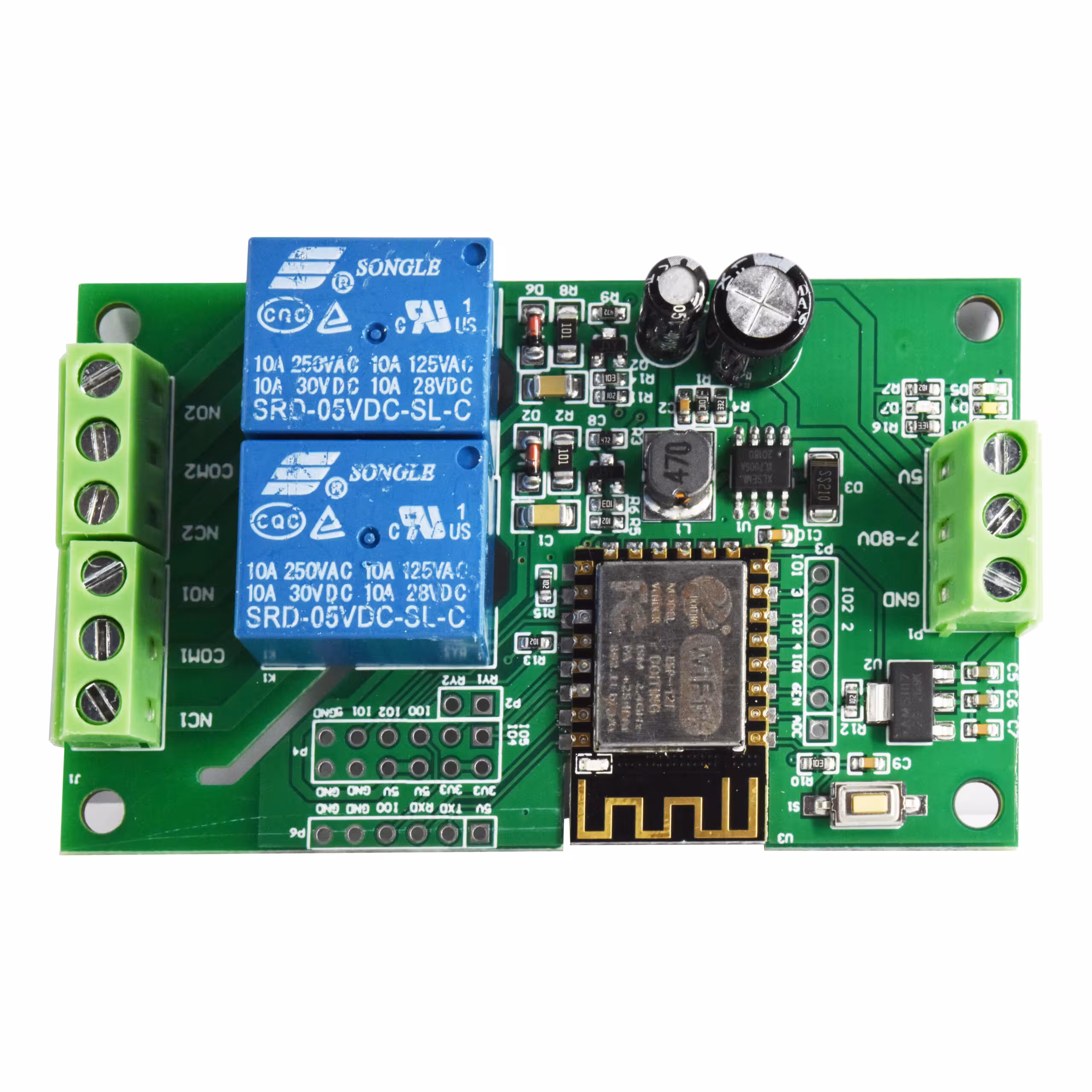 برد توسعه IOT مبتنی بر ماژول ESP-12F با دو رله در شبکه WIFI 2.4G