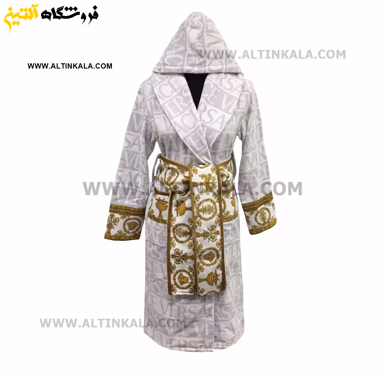 حوله پالتویی پودایران طرح نیو ورساچه سفید سایز 145