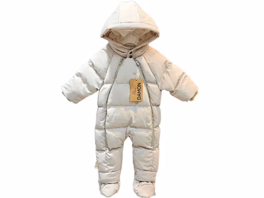 کاپشن سرهمی کلاه دار نوزادی رنگ استخوانی روشن دامون Damon