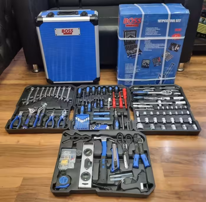 جعبه بکس و کیف ابزار چمدانی 187 پارچه باس مدل BOX-187