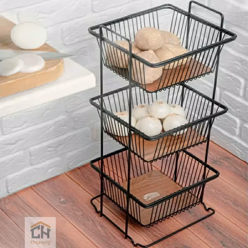 سبد سیب زمینی و پیاز مربع فلزی 3 طبقه مدل 3171
