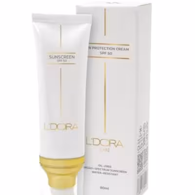 کرم ضد آفتاب SPF50 بی رنگ مناسب انواع پوست لدورا کر 80 میلی لیتر