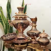 سرویس سماور قلمزنی مسی جمشیدی 8 لیتری با روکش کوره ای