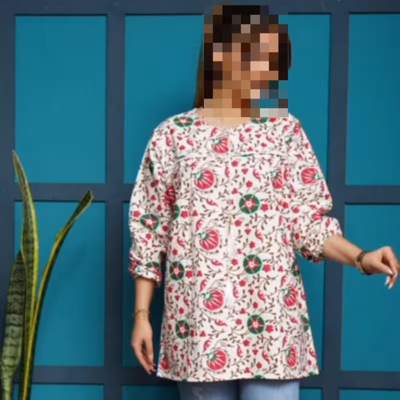 شومیز نوار دوزی شده آستین کش دار