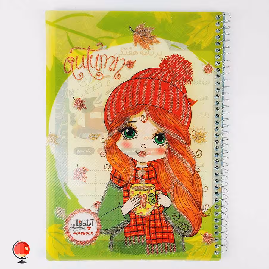 دفتر مشق 50 برگ سیمی طرح دختر پاییزی جلد طلقی آپادانا