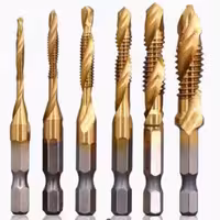 خرید و قیمت قلاویز مارپیچ از سایز HSS M3-M10 با روکش تیتانیومی(ست 6 تایی)