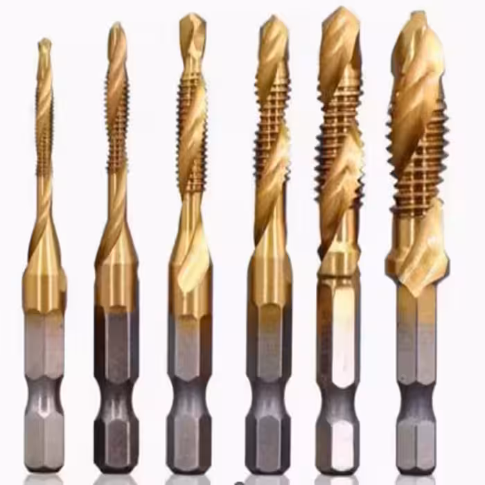 خرید و قیمت قلاویز مارپیچ از سایز HSS M3-M10 با روکش تیتانیومی(ست 6 تایی)