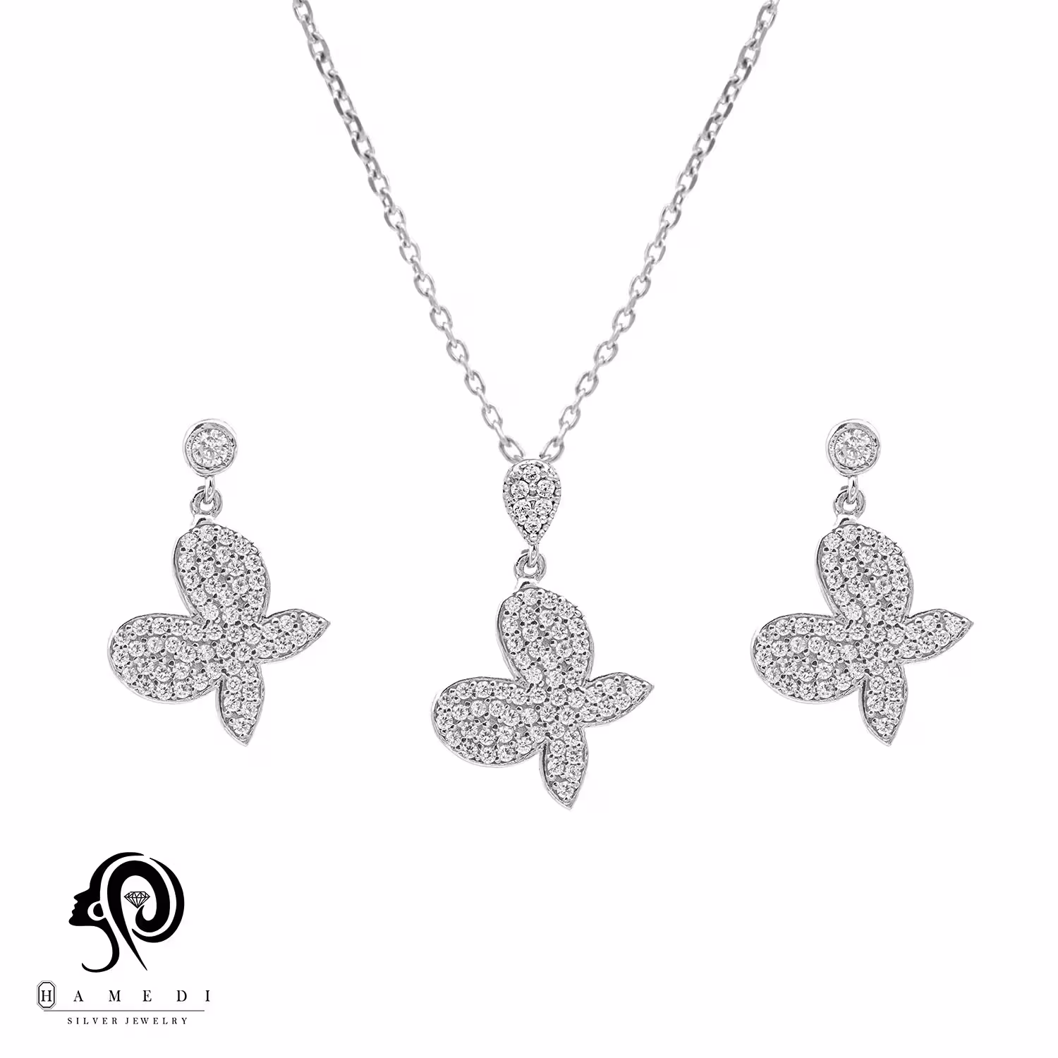 نیم ست نقره زنانه پروانه مدل NI B73