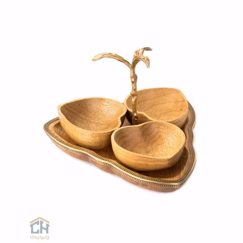 اردو خوری چوب و برنج ست 3 تایی قلبی گلدکیش طرح WOOD مدل GK829416