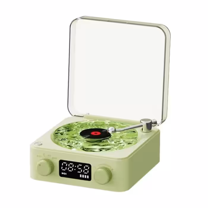 پخش‌کننده خانگی مدل گرامافون، توان خروجی 5 وات RMS، یک ساب‌ووفر، مجهز به رقص نور RGB