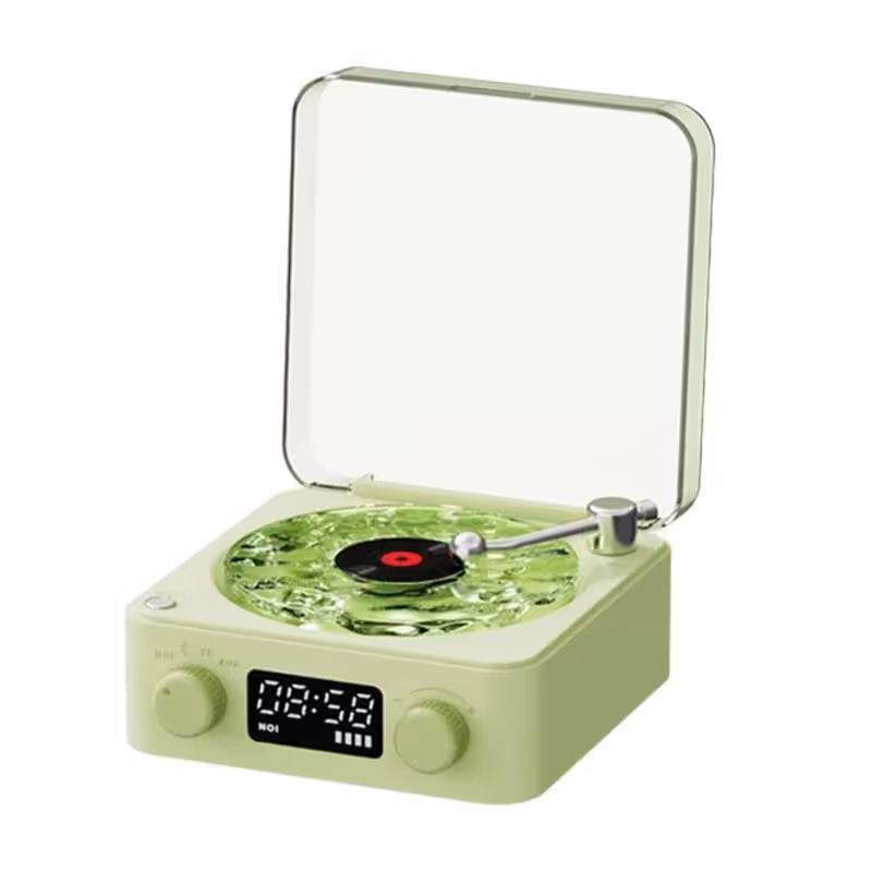 پخش‌کننده خانگی مدل گرامافون، توان خروجی 5 وات RMS، یک ساب‌ووفر، مجهز به رقص نور RGB