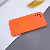 قاب گوشی Galaxy A02S / Galaxy A03S سامسونگ سیلیکونی پاک کنی اورجینال داخل پارچه ای محافظ لنز دار رنگ نارنجی