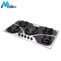 گاز رومیزی اخوان کد G115 پنج شعله شیشه مشکی استیل