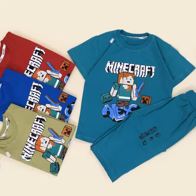 ست تیشرت شلوارک پسرانه طرح ماینکرفت سایز 40 تا 55