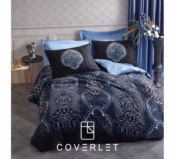 روتختی دونفره مشکی آبی طرح‌دار کاوری Glory