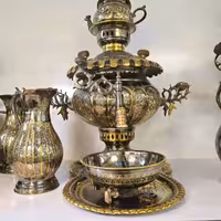 سماور برنز سه مهر سیاه قلم 6 لیتری