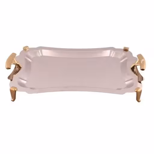 سینی مستطیل بزرگ دالبر دسته طلایی نگینی پایه دار ریور کد BG7126