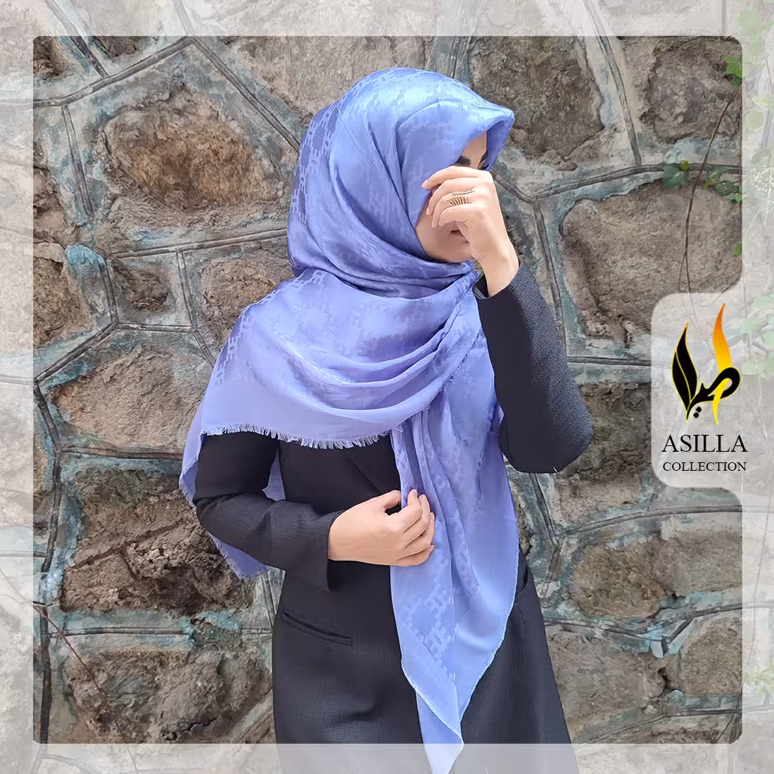 روسری ژاکارد نخ آبی رنگ دور سوزنی