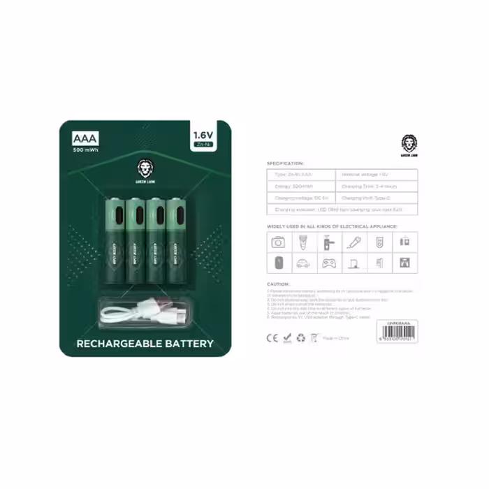 باتری نیم قلمی قابل شارژ گرین لاین مدل GNRGBAAA بسته چهار عددی