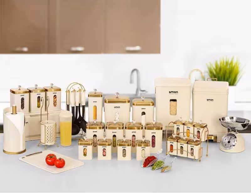 سرویس آشپزخانه چهارگوش لیمون37پارچه درب شفاف کرمی